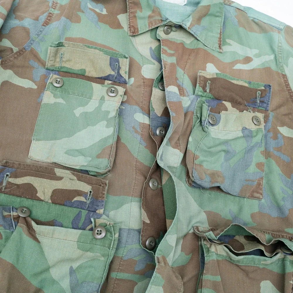 VTG US Army BDU Combat Coat‎ Large Long Woodland Camouflage L/S Button Up